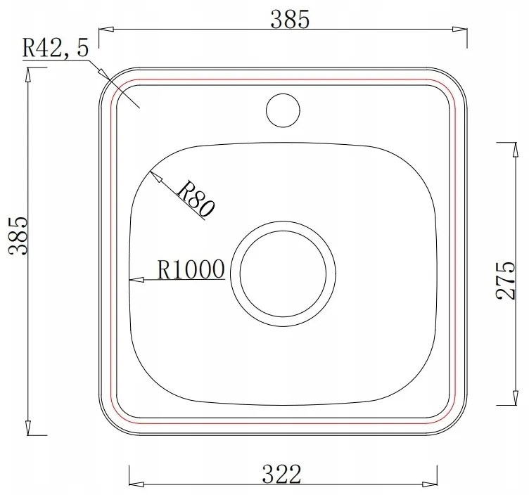 Erga HD, 1-komorový oceľový drez 385x385x160 mm, ERG-MLS-HD3838S