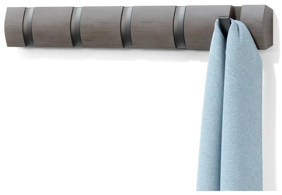 Svetlosivý nástenný vešiak z topoľového dreva Flip - Umbra