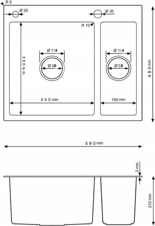 Erga HD, 1,5-komorový oceľový drez 590x490x210 mm, oceľová, ERG-MLS-HD5949
