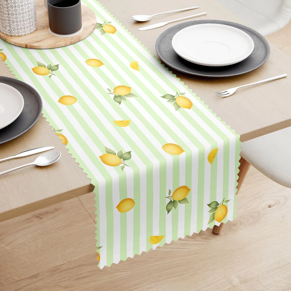 Goldea behúň na stôl teflónový - zelené prúžky s citrónmi 50x120 cm
