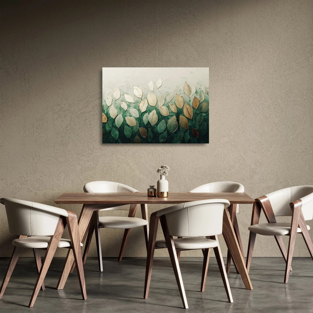 Sklenený obraz - Zlato-zelené listy (70x50 cm)