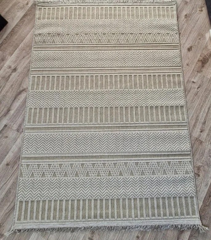 HU Béžový pruhovaný koberec Boho 878-B Rozmer: 120x170 cm