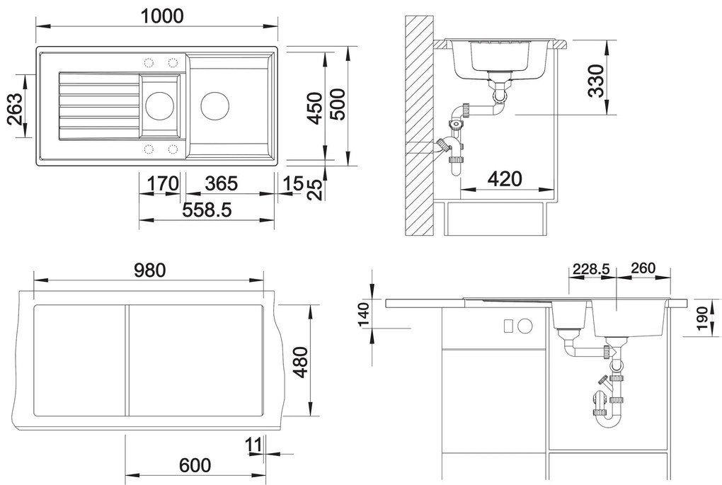 Blanco Zia 6 S, silgranitový drez 1000x500x190 mm, 1,5-komorový, biela, BLA-514742