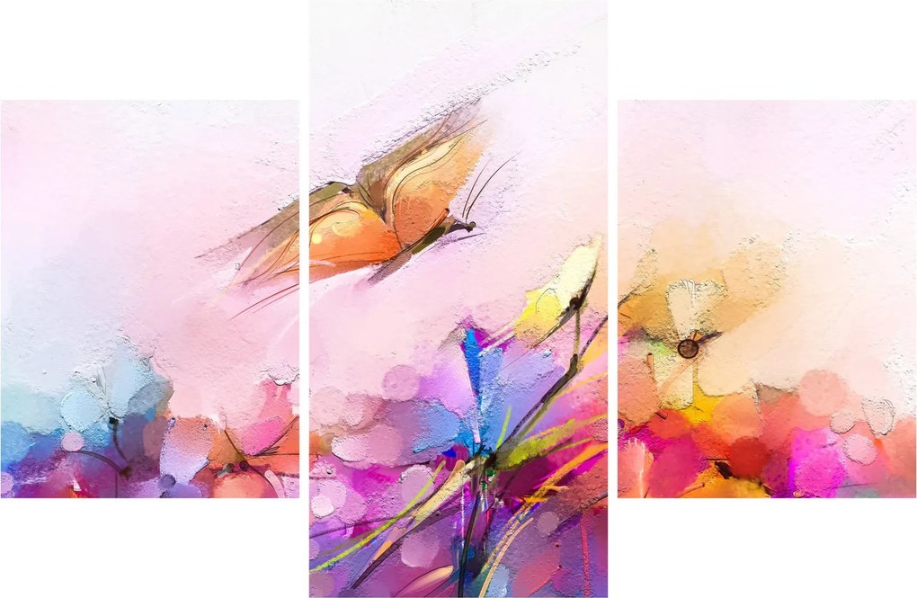 Obraz - Motýľ nad kvetinou, abstrakcia (90x60 cm)