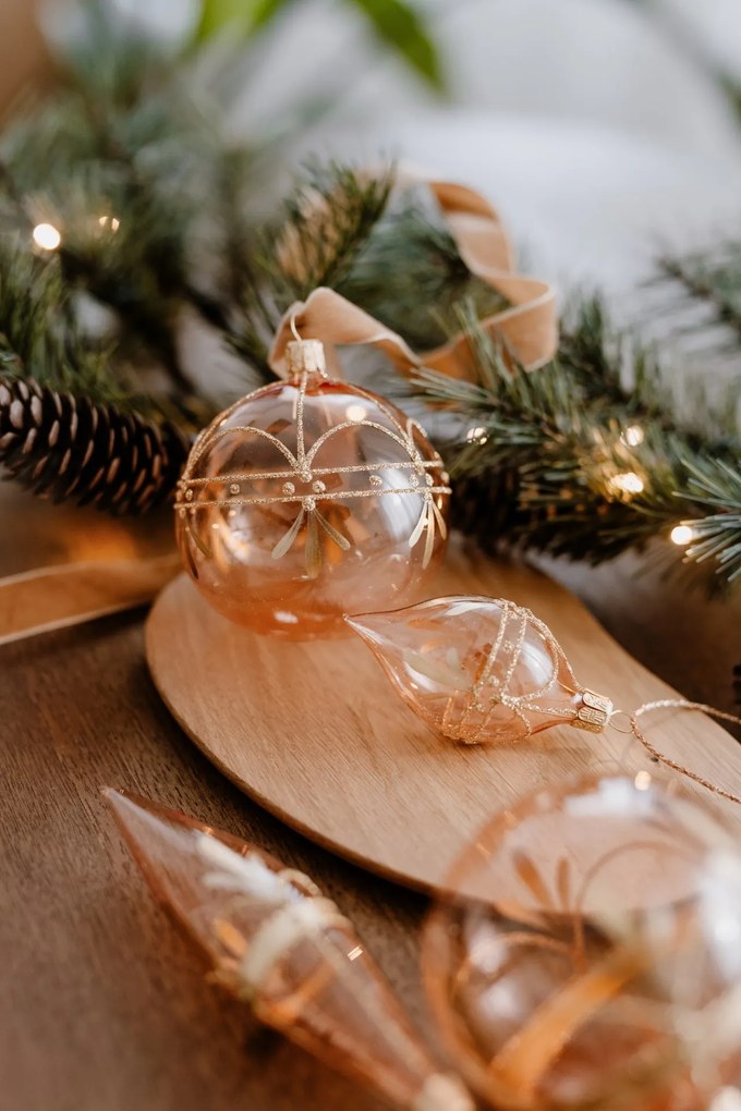 Bella Rose Sklenená vianočná ozdoba Guľa Ružová Lesk 3