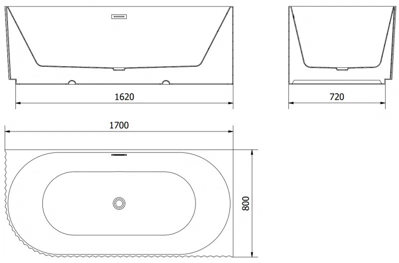 Mexen Gia, voľne stojaca rohová vaňa, drážkovaná, pravá, 170 x 80 cm, čierna matná, ružové zlato, 52701708071P-60