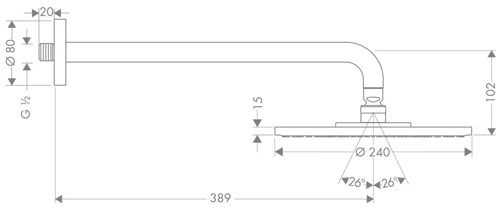 Hansgrohe Raindance S, hlavová sprcha 240 1jet EcoSmart 9 l/min so sprchovým ramenom, chrómová, HAN-27461000