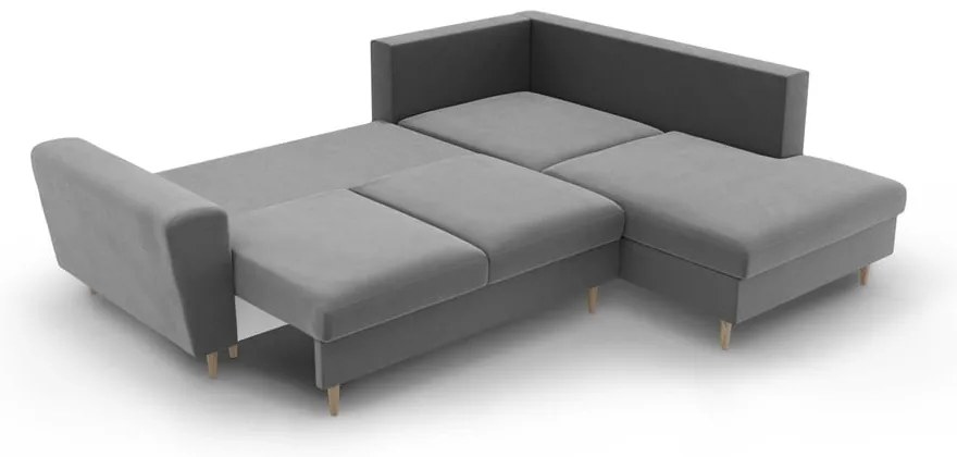 Svetlosivá zamatová rozkladacia/s úložným priestorom rohová pohovka (pravý roh/do L) Kyoto – Cosmopolitan Design