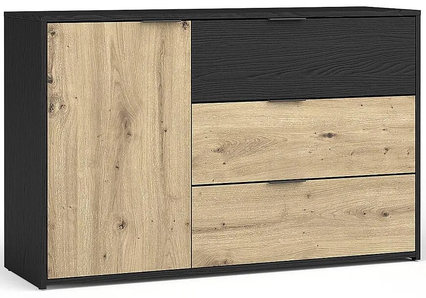 Komoda Upsala 1D 3S 46B čierny grafit+dub artisan