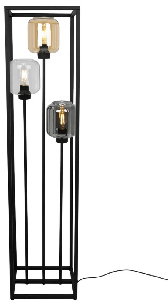 Stojacia lampa Novalja Cage, 3x sklenené tienidlo (mix 3 farieb) v kovovom ráme