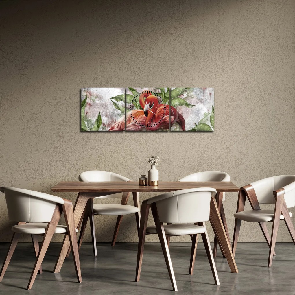 Obraz - Plameniaky (s hodinami) (90x30 cm)