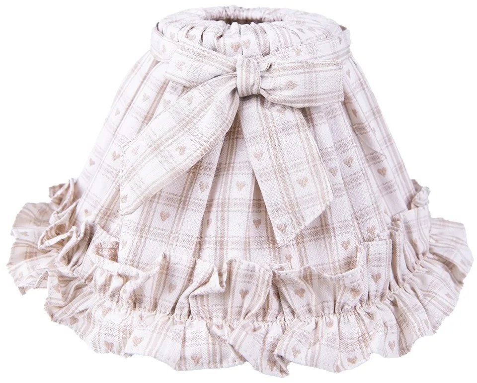 Béžové tienidlo lampy s mašľou, volánikom a srdiečkami - Ø 23*15 cm / E27