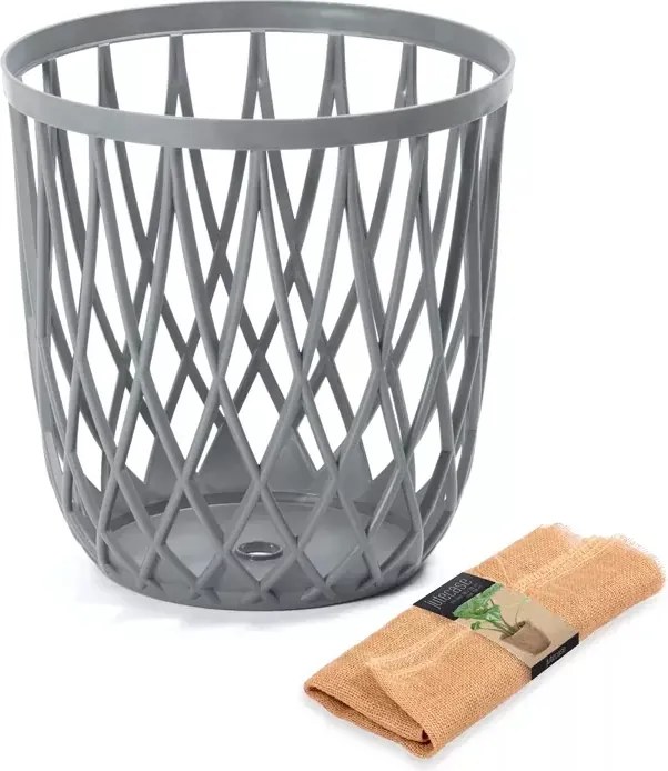 Plastový univerzálny kôš s jutovou tkaninou IKUB35J 35 l - sivý kameň