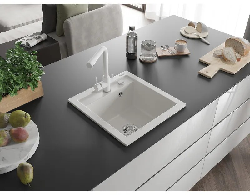 Mexen Vito, 1-komorový granitový drez 520x490x210 mm, biela batéria Duero, biela, 6503-20-671600-20