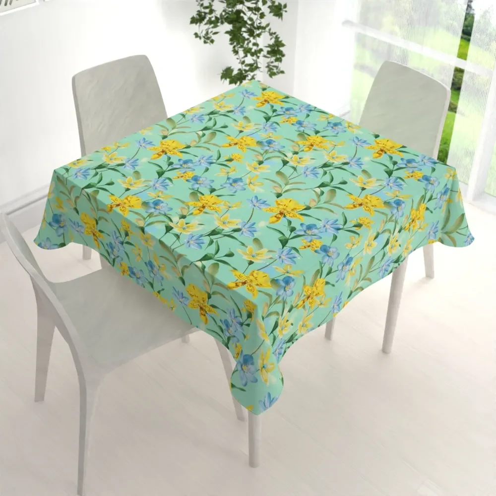 Biante Teflónový štvorcový obrus TF-082 Žlto-modré ľalie na mintovom 70x70 cm