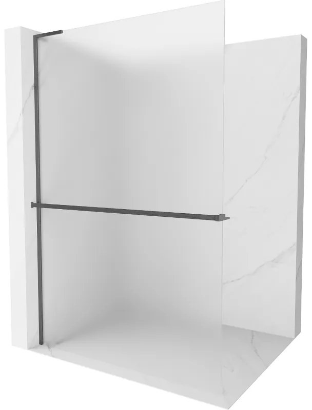 Mexen Kioto+ L, sprchová zástena Walk-In s poličkou a vešiakom 110 x 200 cm, 8mm sklo námraza, grafitový profil, 800-110-123-66-30
