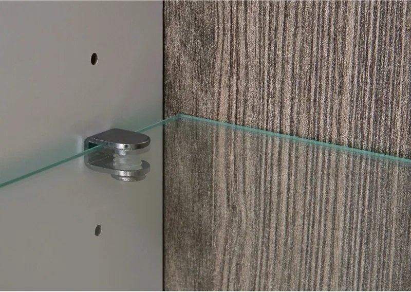 Vysoká vitrína Linate, biely lesk/dub, ľavé dvere