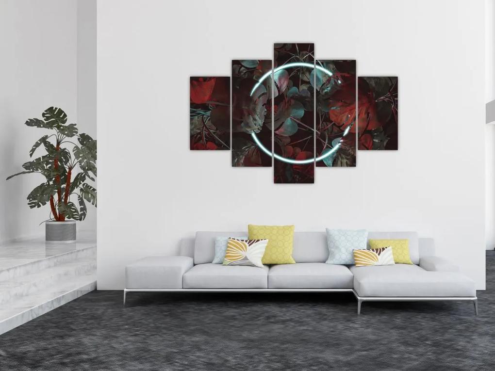 Obraz - Neónový kruh medzi palmami (150x105 cm)