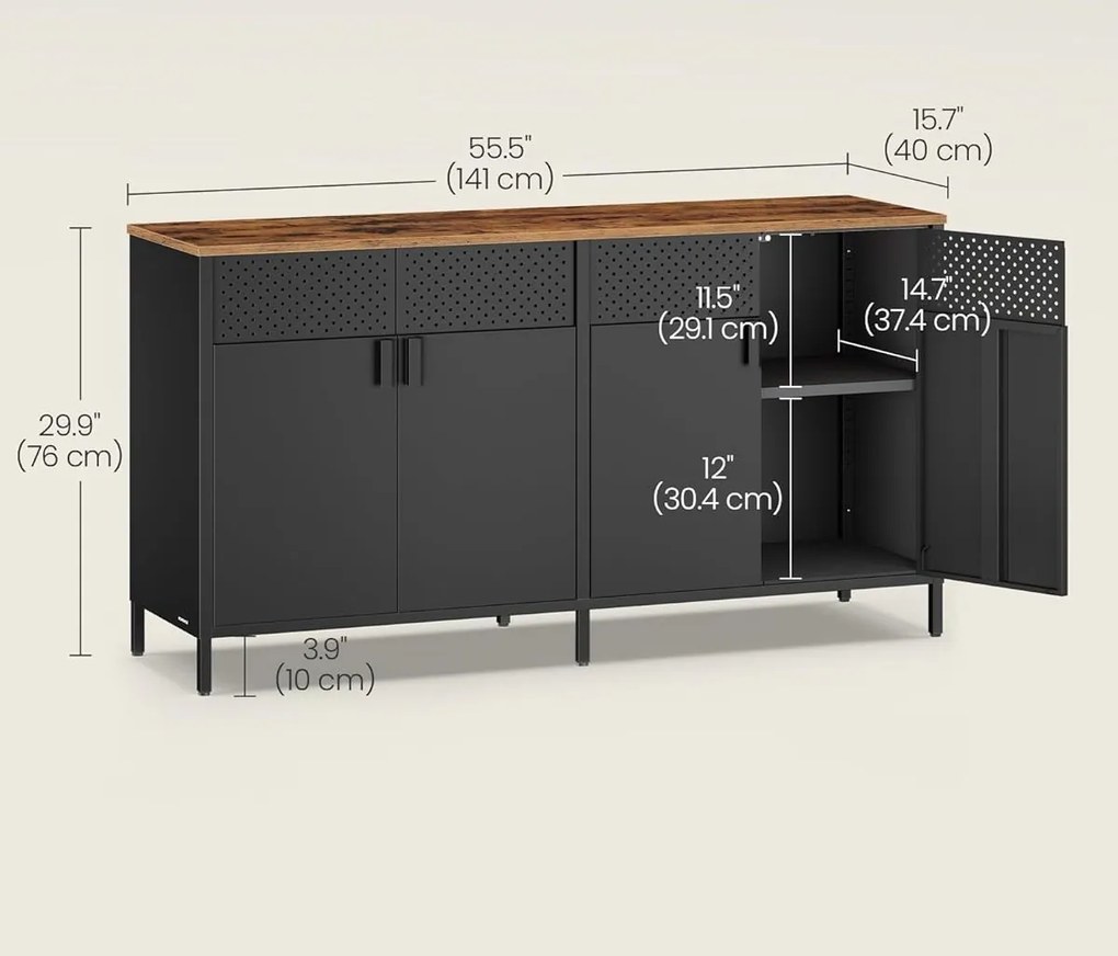 Komoda Vasagle Teduo 141 cm čierna/hnedá