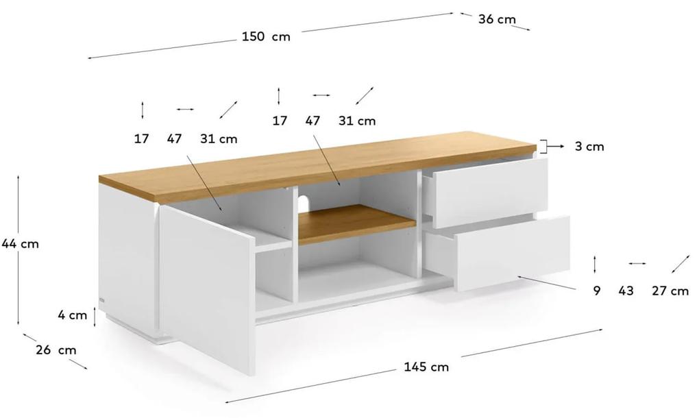 Tv stolík lenbia 150 x 43,6 cm biely MUZZA