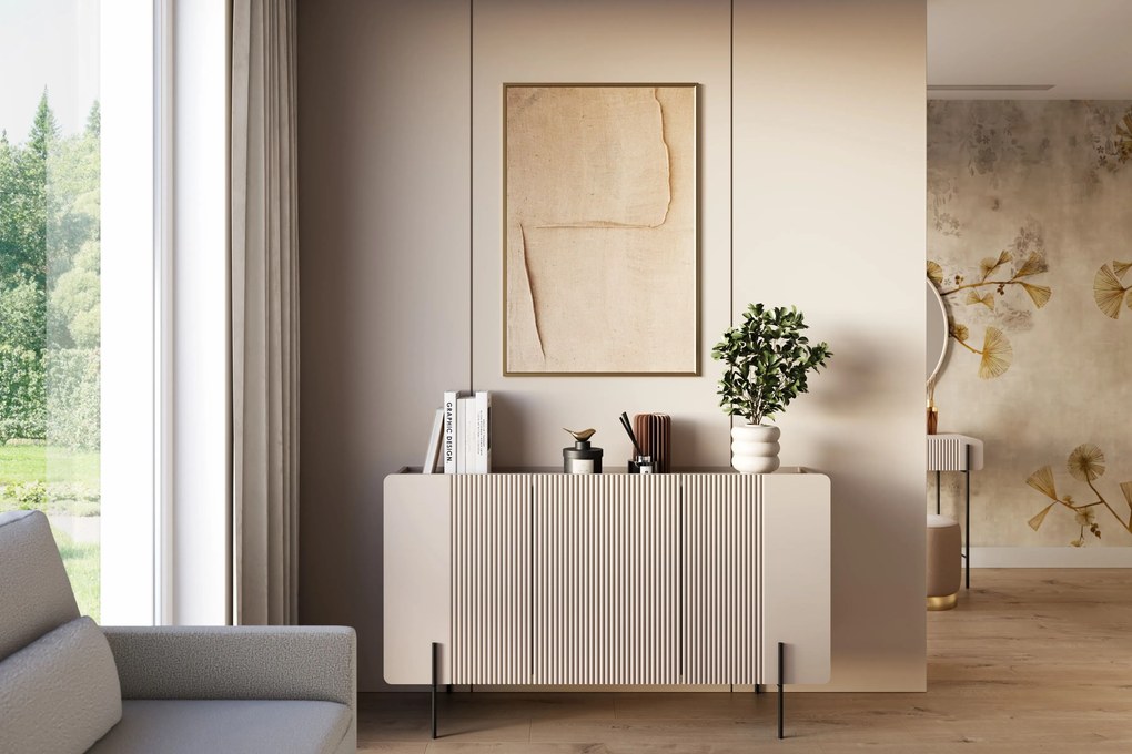 Komoda Malmi 150 cm trojdverová - kašmír / čierne nohy