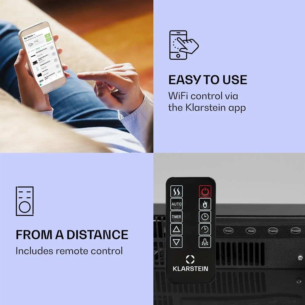 Klarstein Studio Light & Fire 1 Smart, krb, 1000/2000 W, MDF, WiFi Control