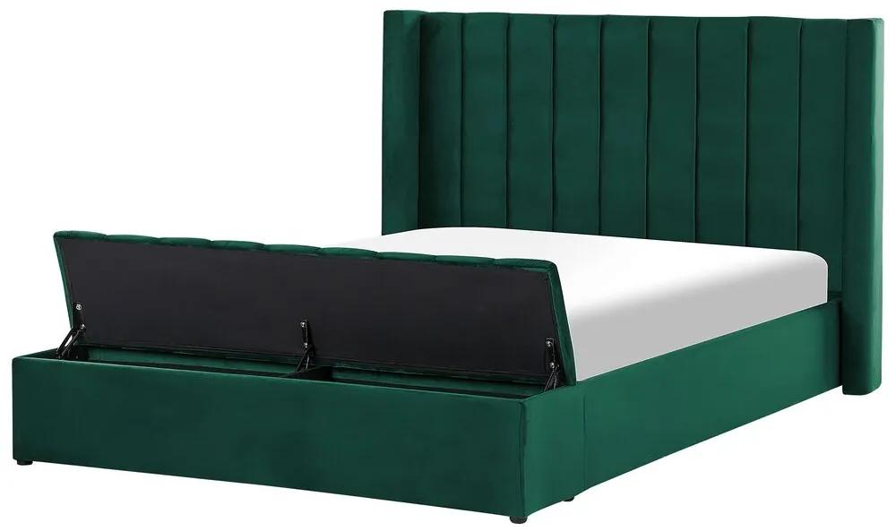 Zamatová vodná posteľ s úložným priestorom 160 x 200 cm zelená NOYERS Beliani