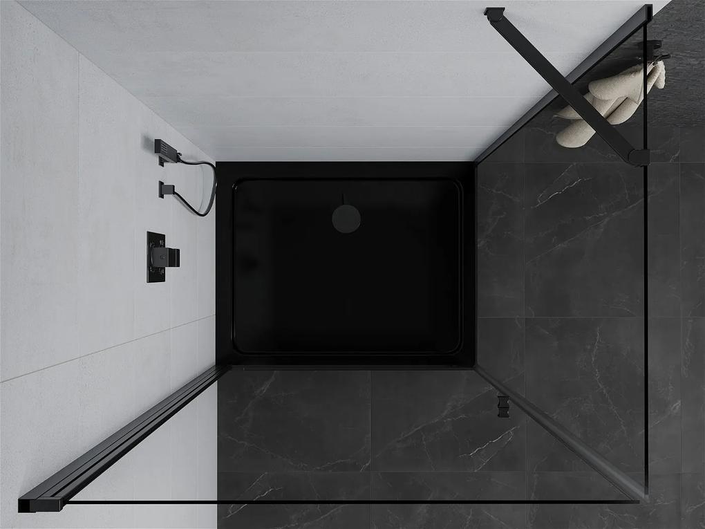 Mexen Pretoria, sprchovací kút 100 (dvere) x 80 (stena) cm, 6mm číre sklo, čierny profil + čierna sprchová vanička, 852-100-080-70-00-4070B