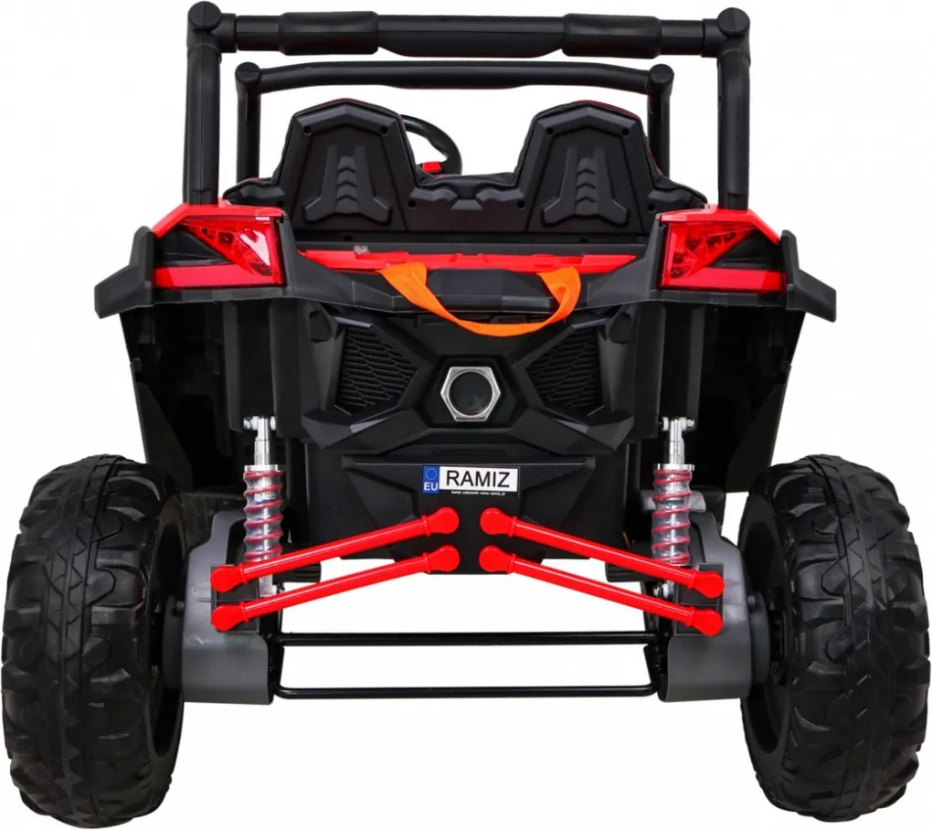 Ramiz UTV-MX batériová bugina pre deti Červená + pohon 4x4 + diaľkové ovládanie + LED zvuk + úložný priestor + EVA + pomalý štart