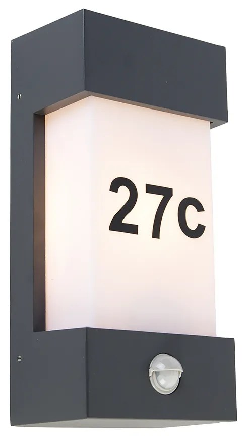 Vonkajšia nástenná lampa tmavosivá IP44 s detektorom pohybu - Tide
