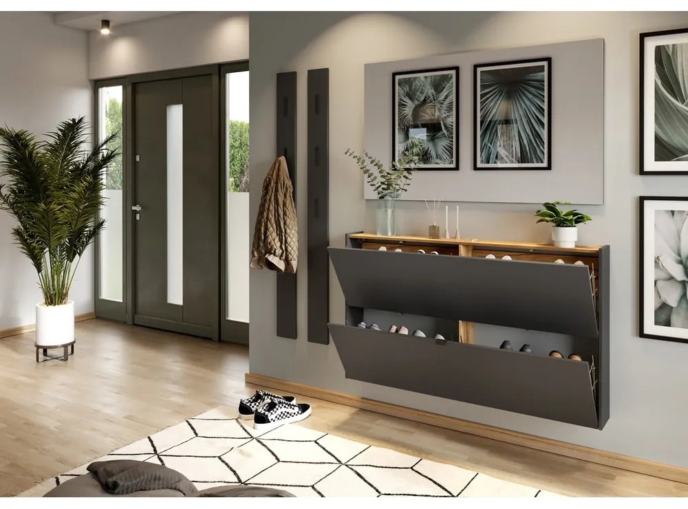 Antracitová výklopná skrinka na topánky Ameca – Germania