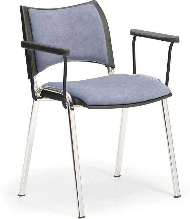 Konferenčná stolička SMART - chrómované nohy, s podpierkami rúk, sivá