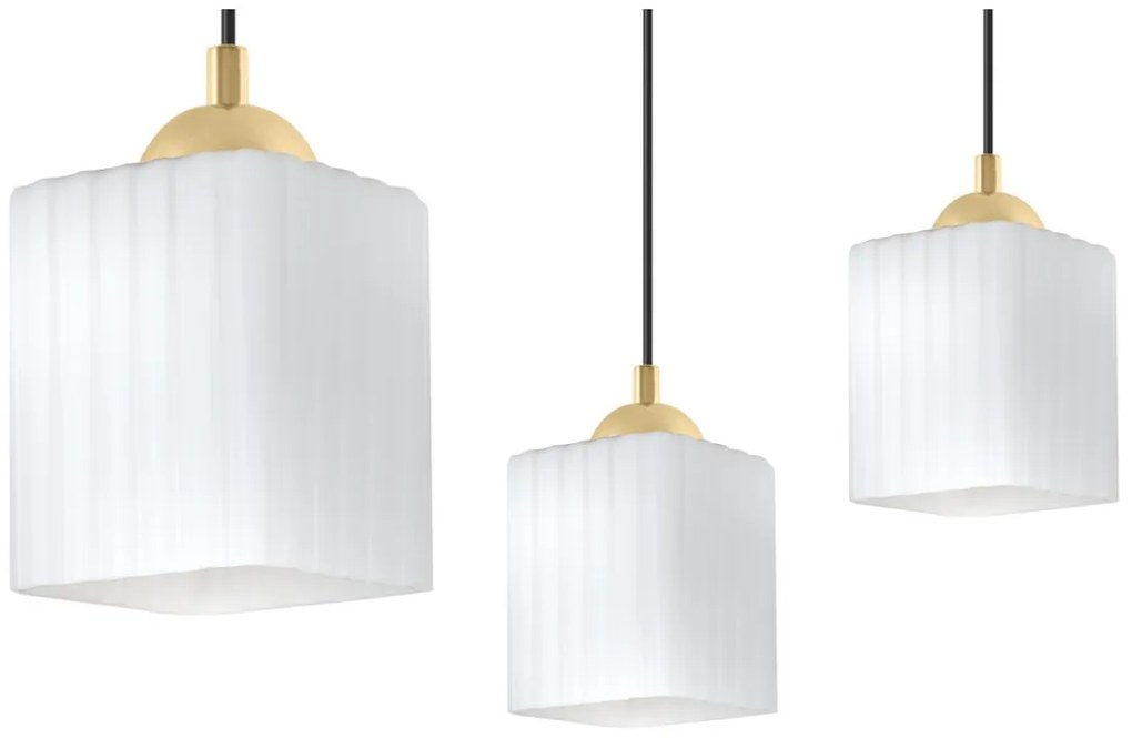 Závesné svietidlo Riffle Square Spider, 3x biele sklenené tienidlo, b/g