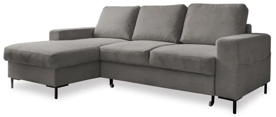 Sivá menčestrová rozkladacia rohová pohovka (ľavý roh) Lofty Lilly – Miuform