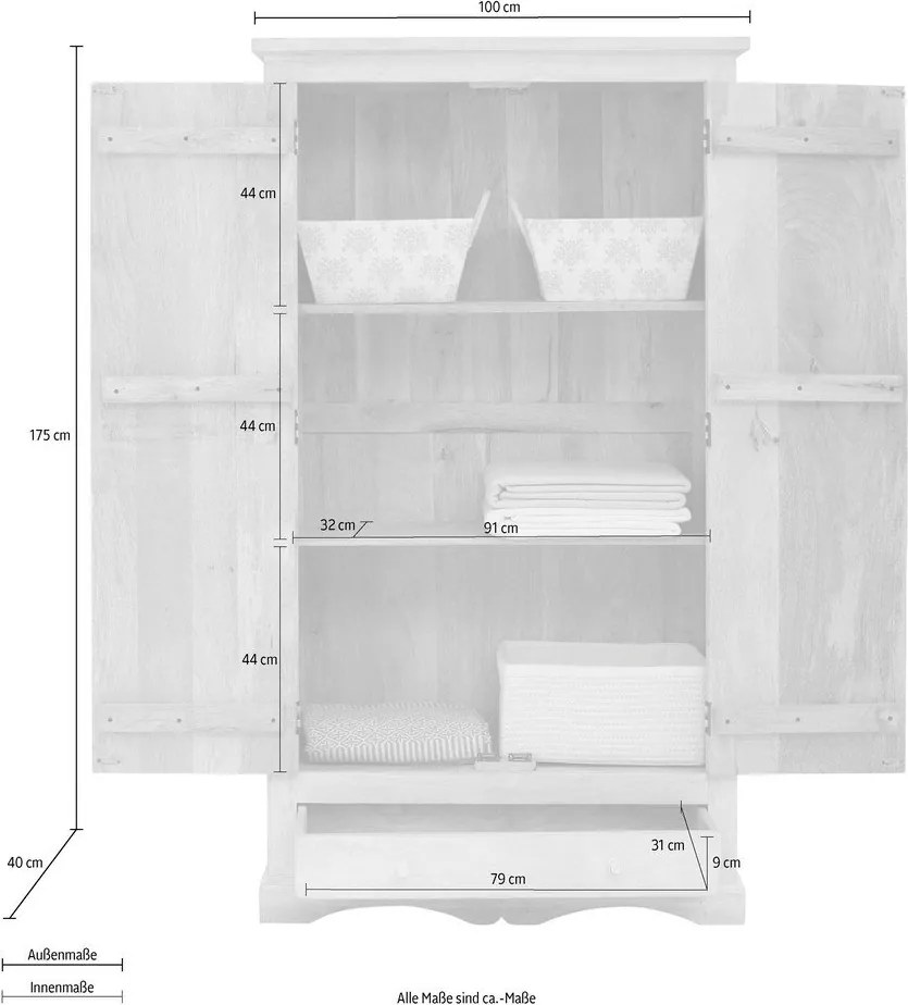 Biela šatníková skriňa z mangového dreva 100x175 cm Rana – Støraa