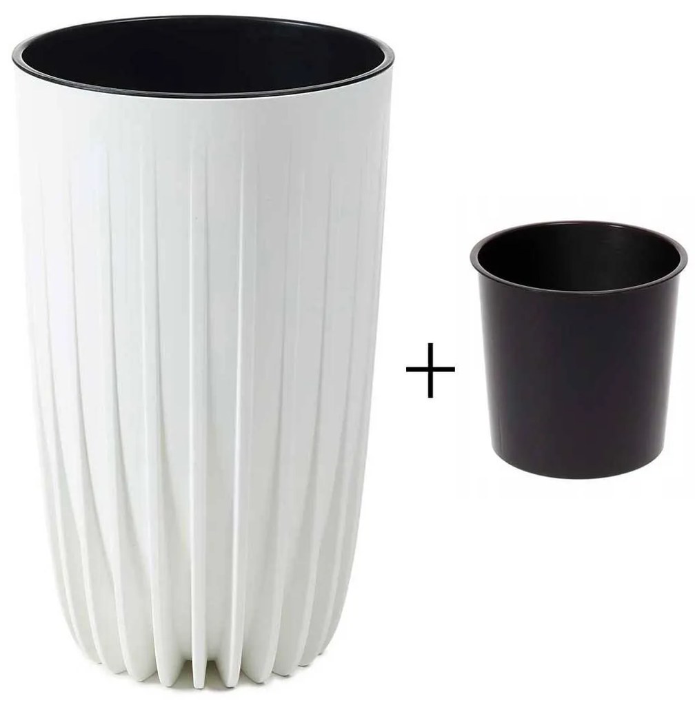 PLASTOVÝ KVETINÁČ STRIPPED ECO 42X25 CM BIELA