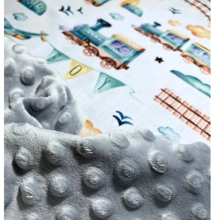 Deka Train detská/minky sivá 60x70 cm – vláčiková deka pre bábätká
