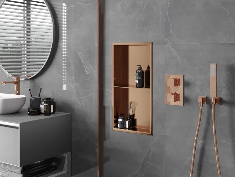 Mexen X-Wall-R, polica na zapustenie s prírubou 60 x 30 cm, medená matná - 19C0603010S