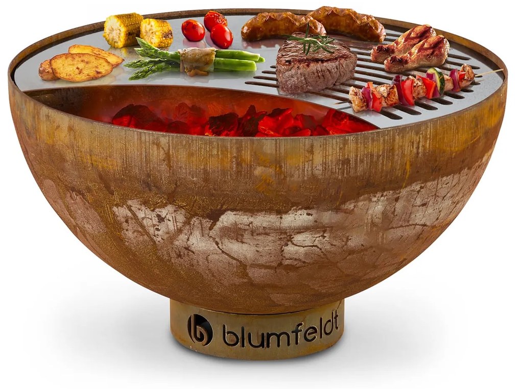 Blumfeldt Savage, ohnisko s grilom, Ø 60,5 cm, oceľ, ochranný kryt, hrdzavá