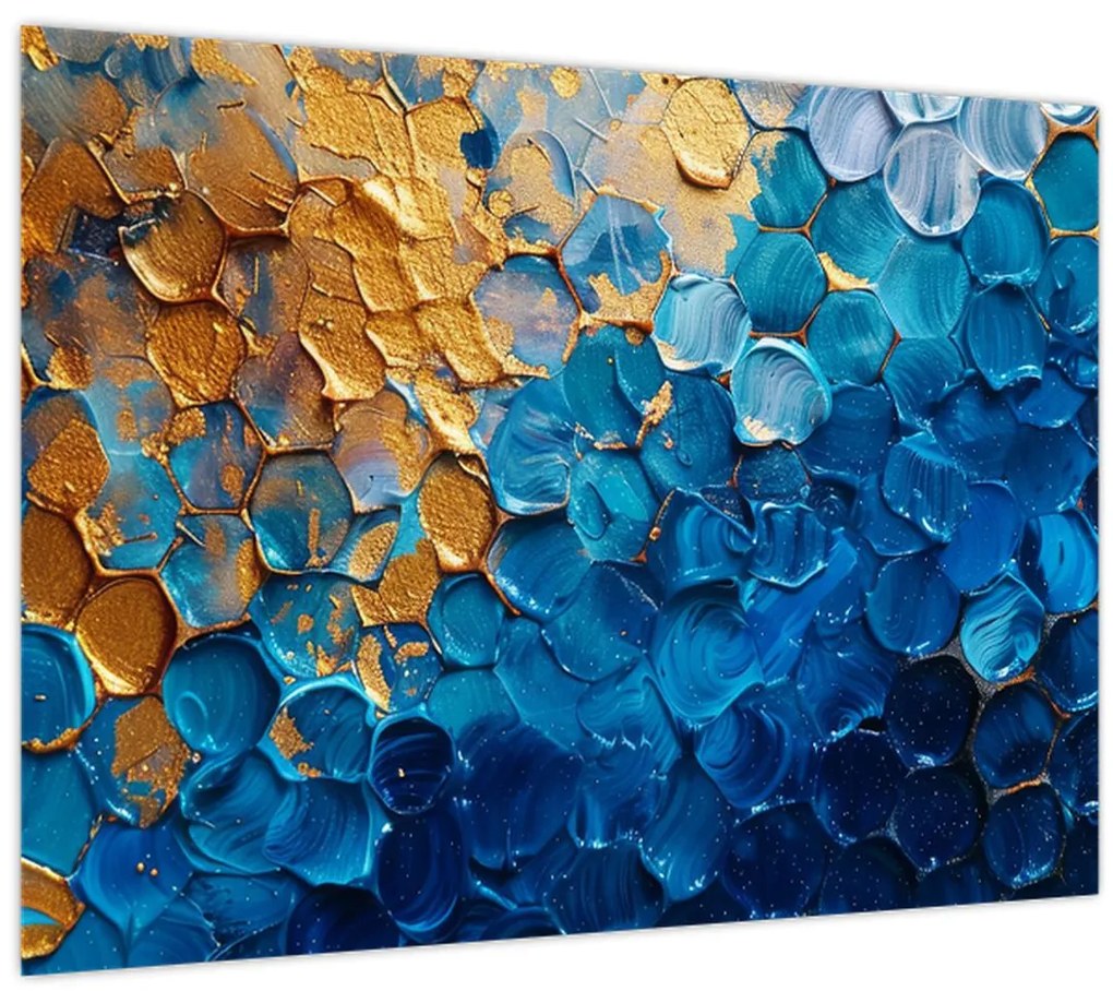 Sklenený obraz - Modrozlatá maľba (70x50 cm)
