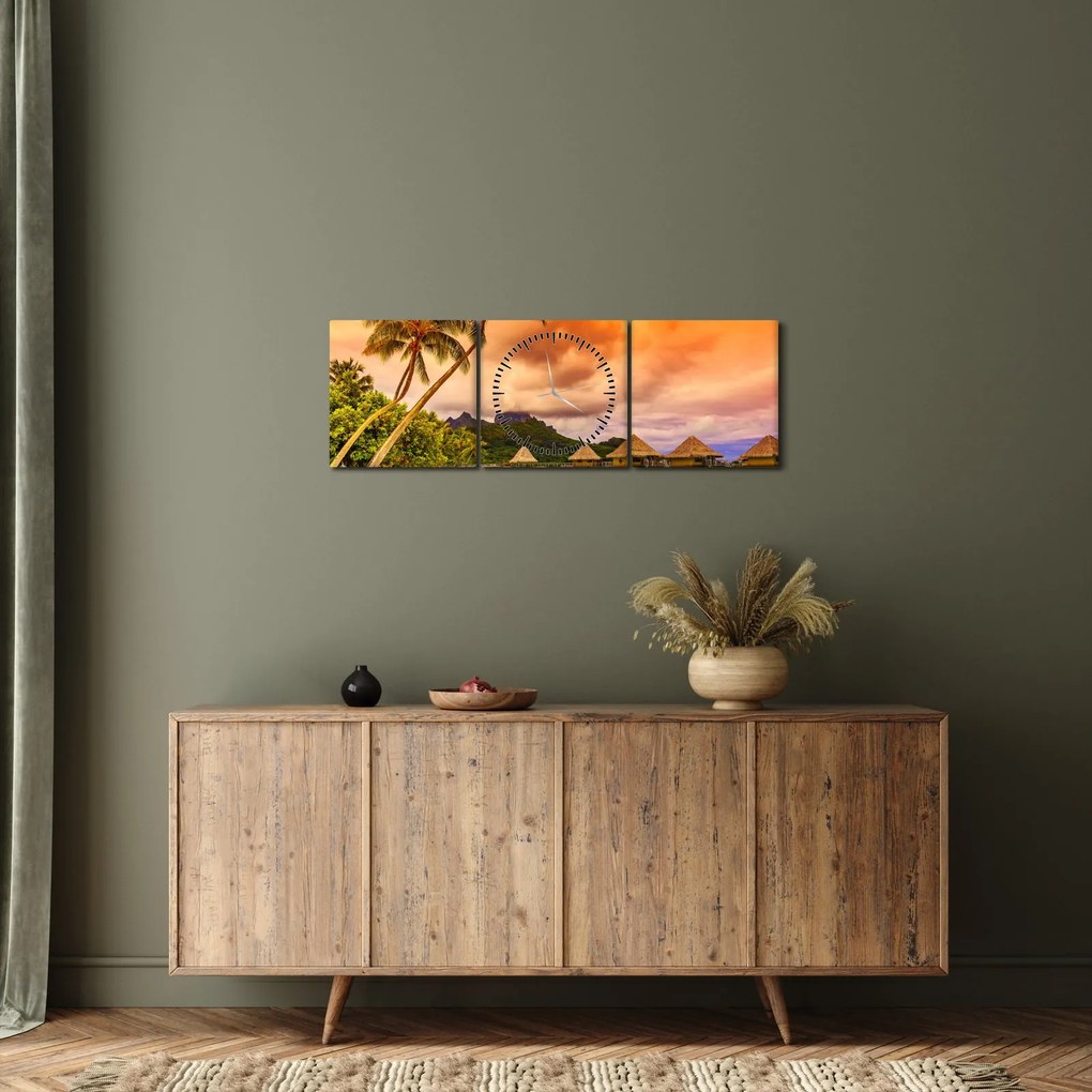 Obraz - Ostrov Bora Bora (s hodinami) (90x30 cm)