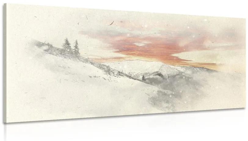 Obraz zapadajúce slnko nad zasneženými horami Varianta: 100x50