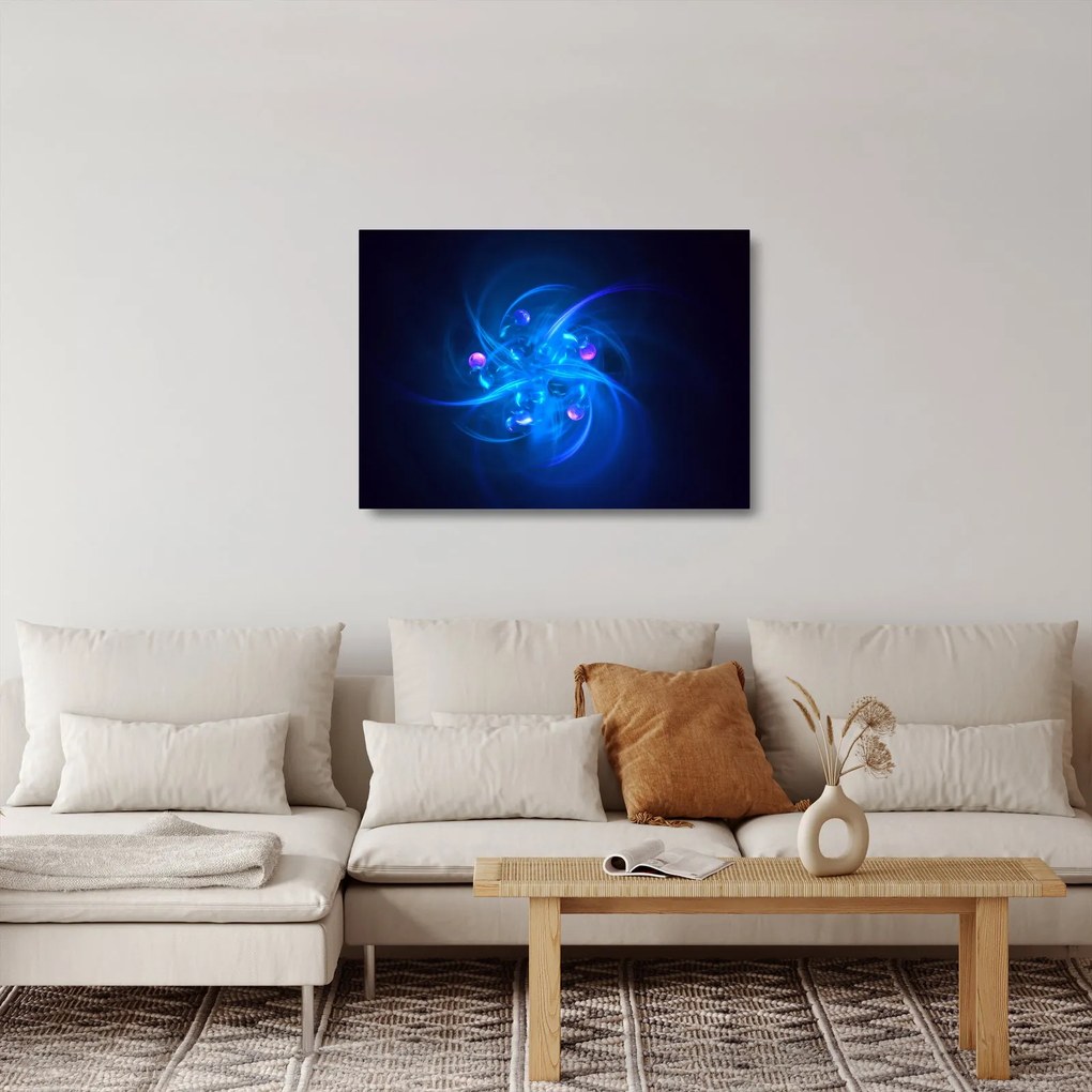 Moderný sklenený obraz modrej abstrakcie (70x50 cm)