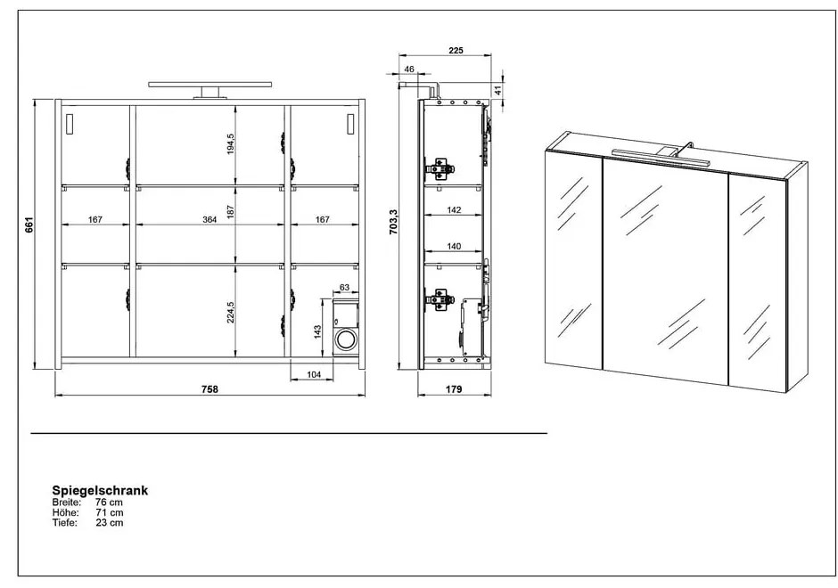 Svetlosivá kúpeľňová skrinka so zrkadlom 76x71 cm - Germania