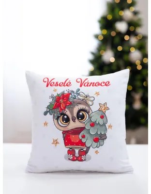 Vianočná obliečka na vankúšik 40 × 40 cm – Veselé Vianoce Sovička