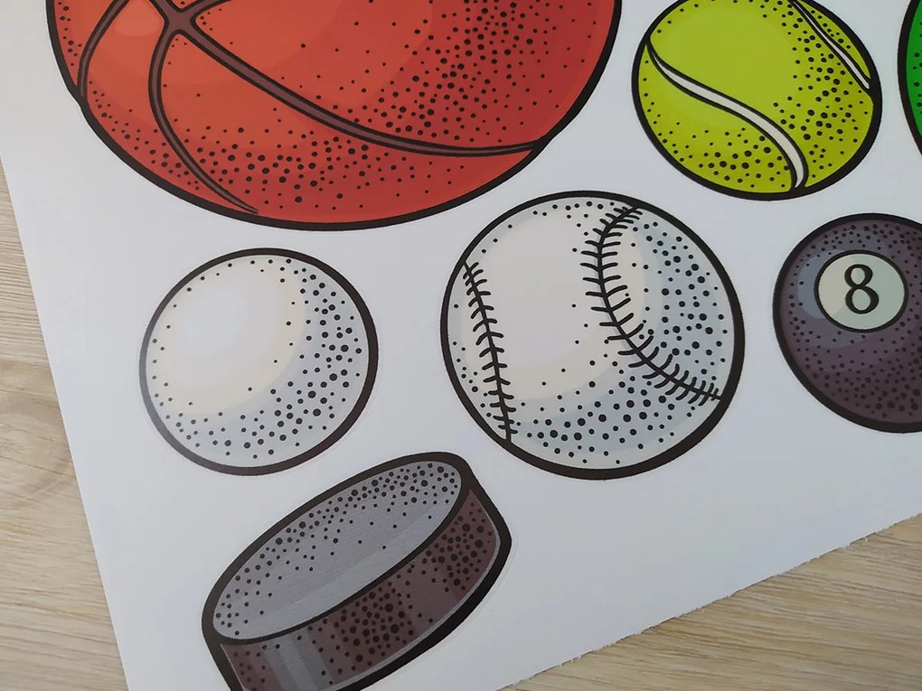Športové lopty textilní prelepiteľné nálepky na stenu hárok 47 x 26 cm