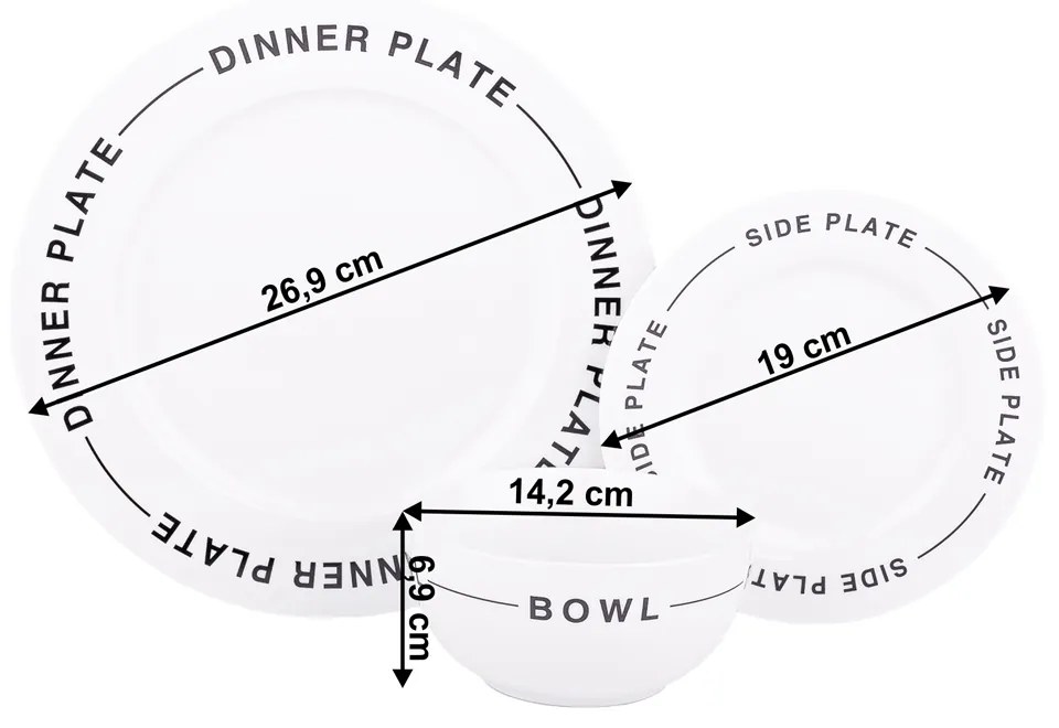 Porcelánová jedálenská súprava (12 ks) Laurel - biela / čierna