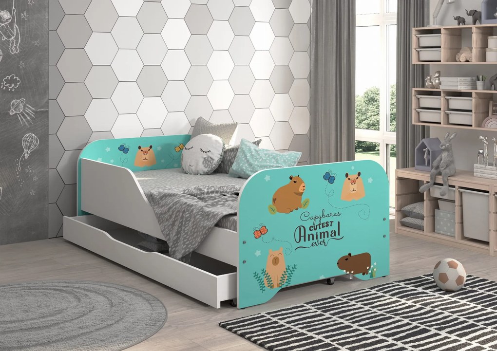 Wooden Toys Detská posteľ MIKI 140x70 + matrac KAPIBARA ANIMALS