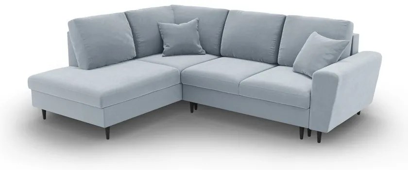 Svetlomodrá zamatová rozkladacia/s úložným priestorom rohová pohovka (ľavý roh/do L) Kyoto – Cosmopolitan Design