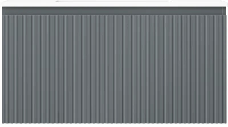 Mexen Rivel, kúpeľňová skrinka 90 cm s umývadlom Otis, 1 zásuvka, drážkovaná, grafitová matná/biela matná, 91A20-09047-1-BF66-W18M01